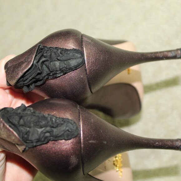 Authentic Prada Womens Brown Leather Peep Toe Stiletto Pump Heels Size 36 - Picture 5 of 7